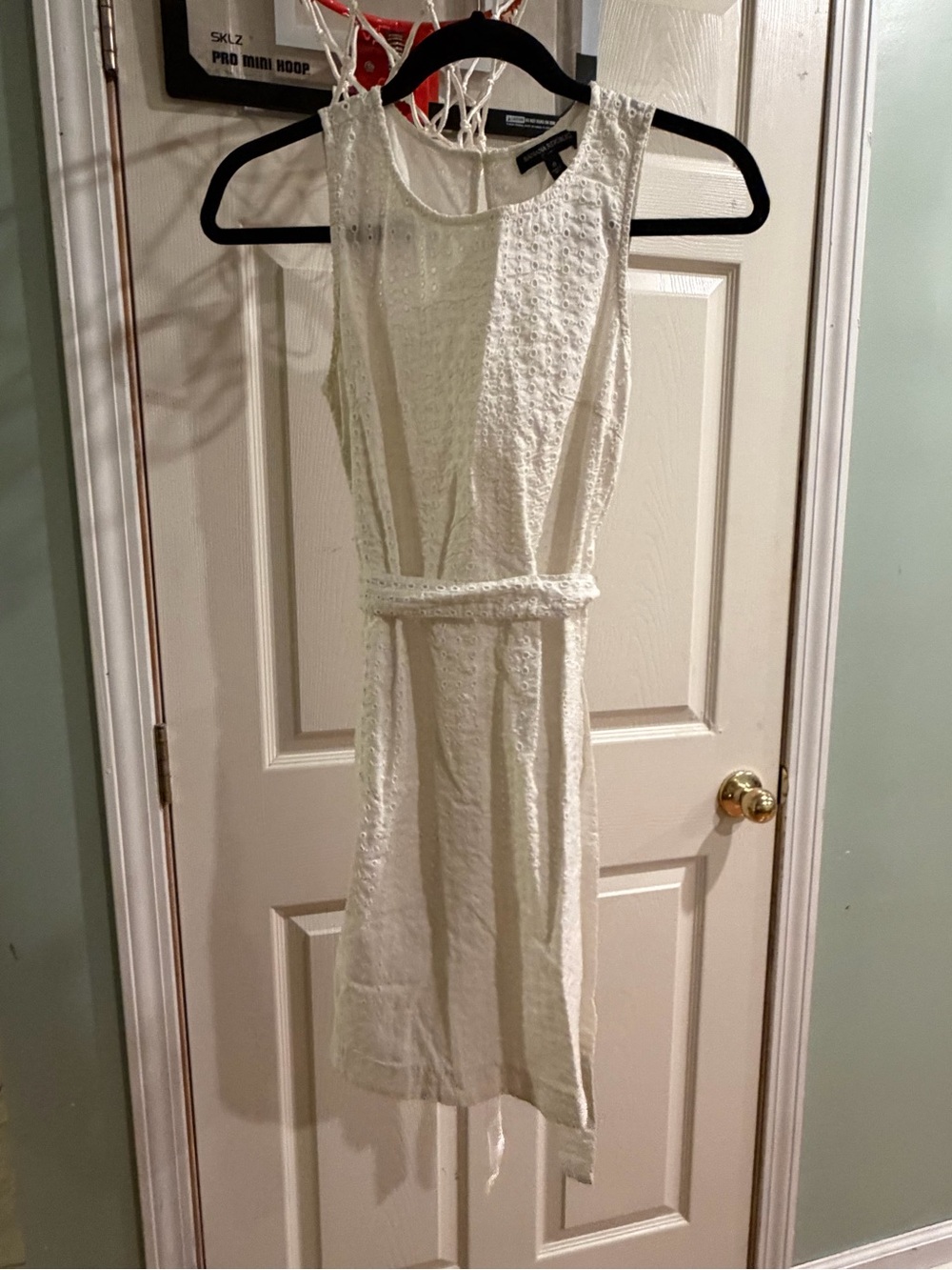 Banana Republic White Sleeveless Textured Mini Dress with Belt